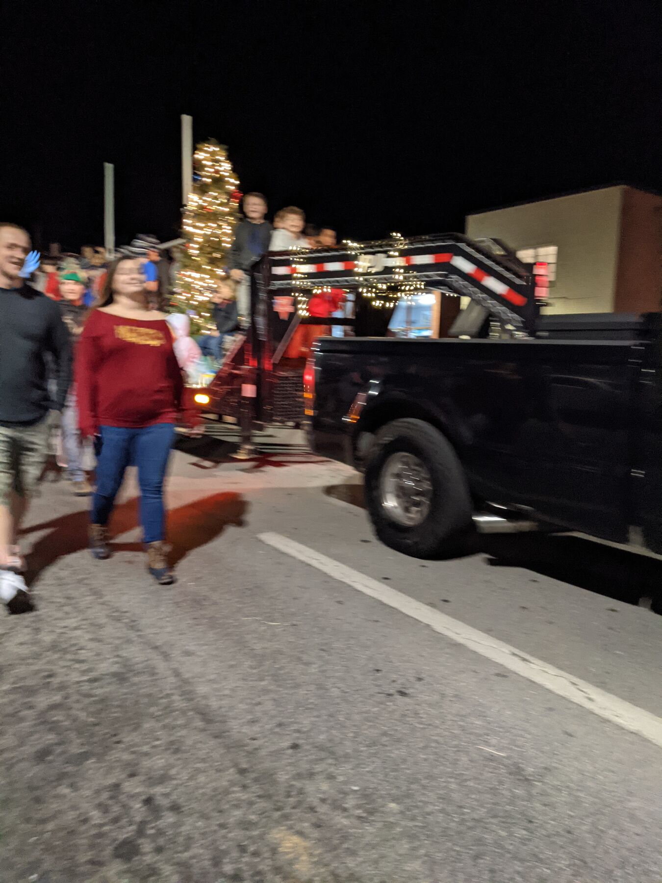 A float in a night Christmas parade