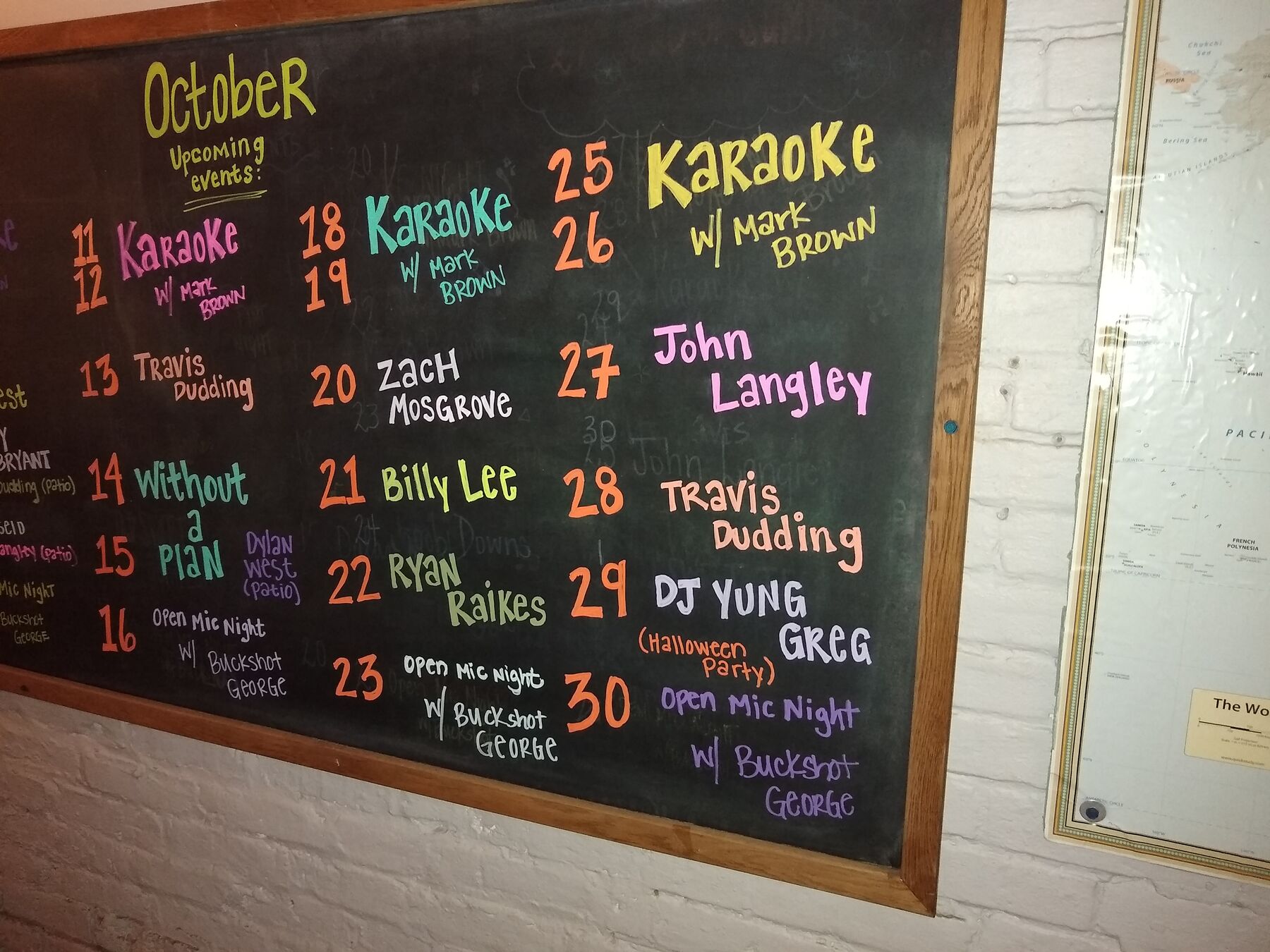 A month of karaoke nights on a chalkboard