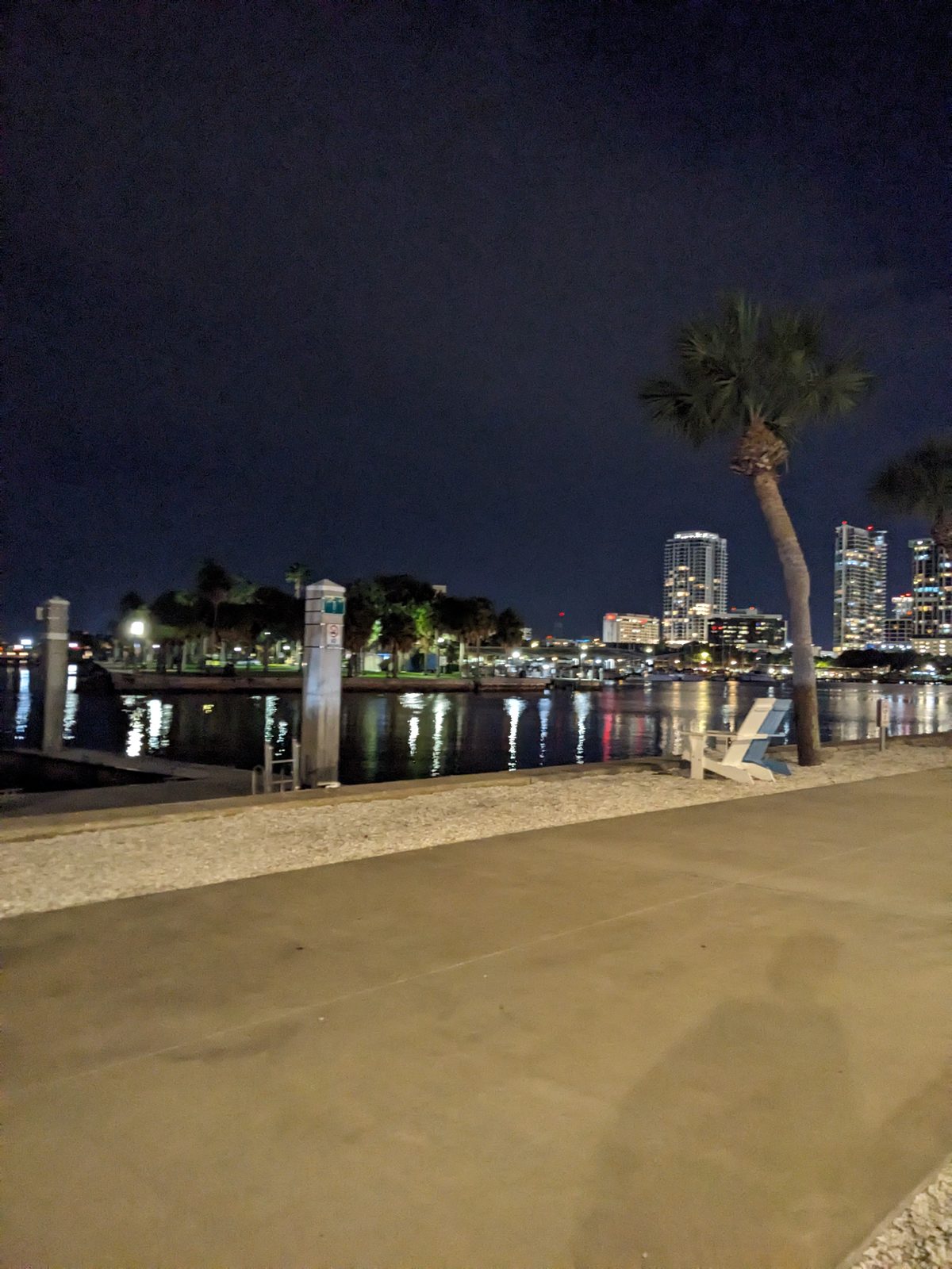A waterfront at night