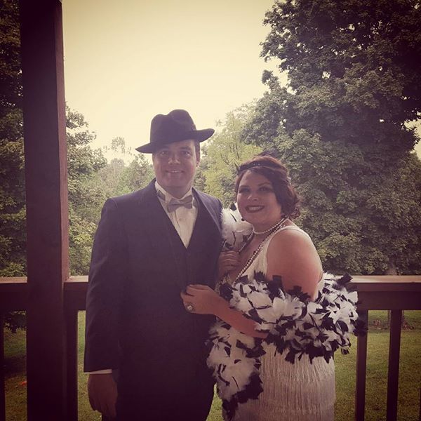 Justin and a friend in 1920s costume