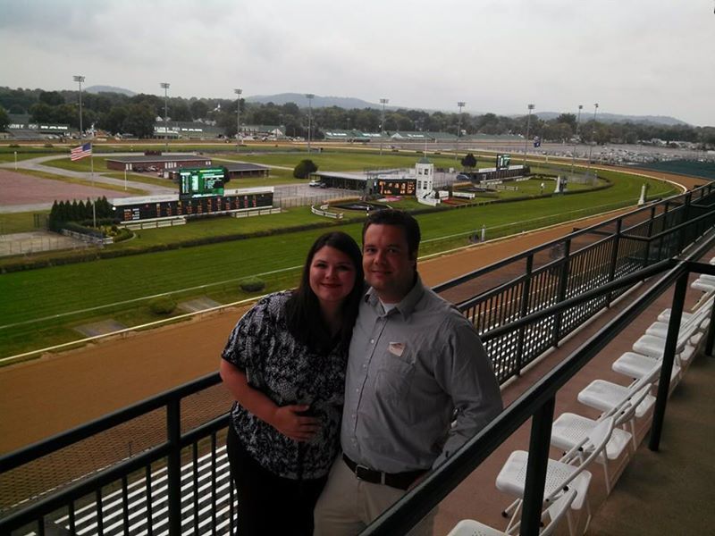 Justin and a friend at the racetrack