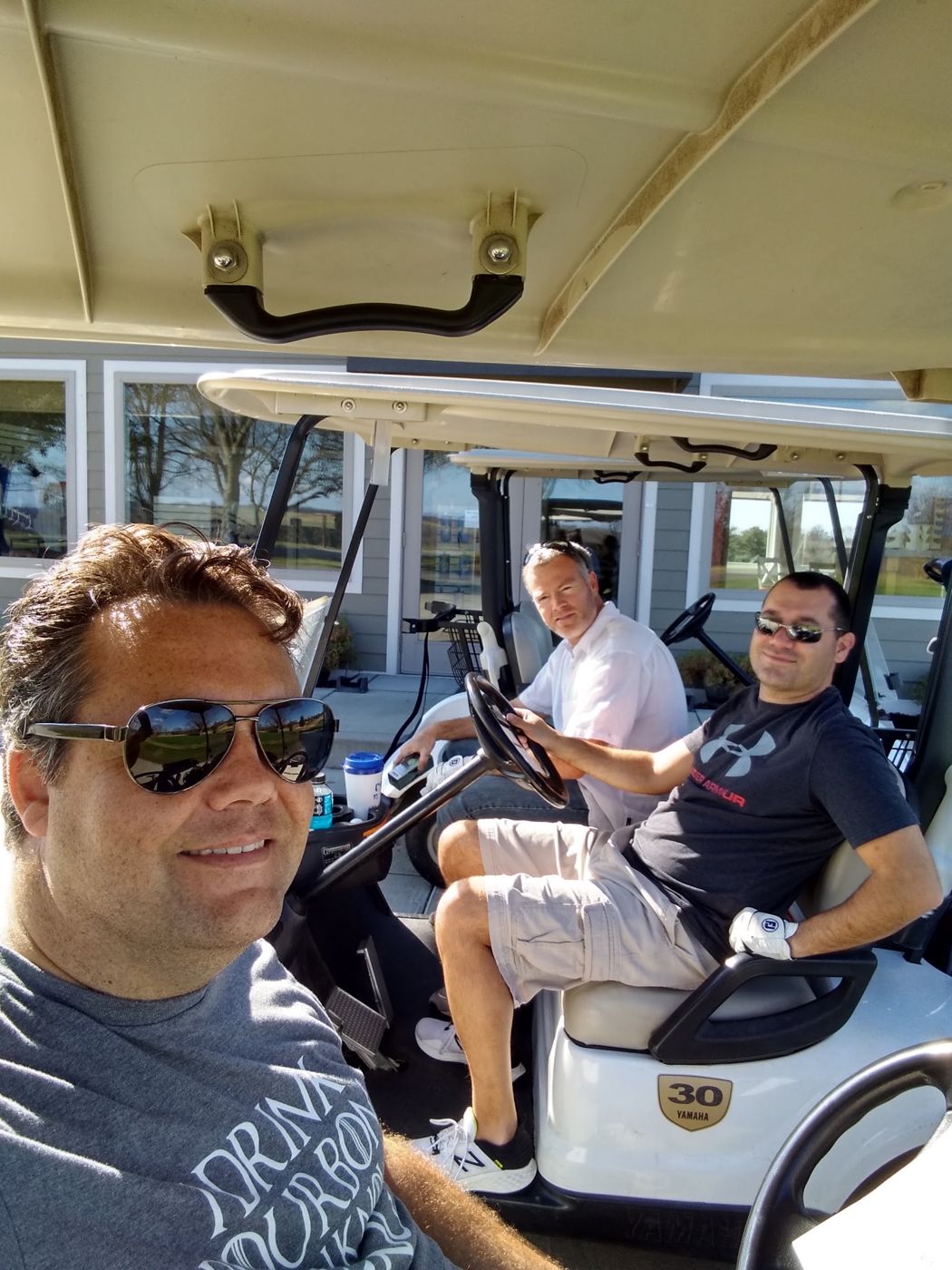 Justin and friends in golf carts